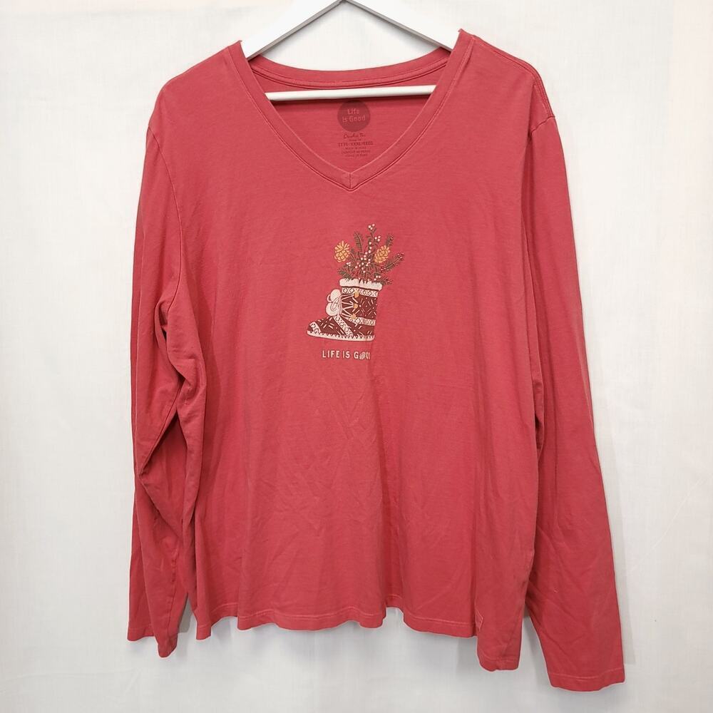 Life Is Good Womens Size 3xl Long Sleeve Shirt Holiday Bootie Red Crusher Tee​​